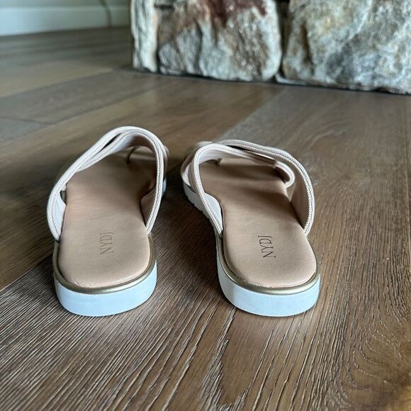 NYDJ Ronna Cross Strap Toe Loop Slide Sandal in Sand - Picture 7 of 9